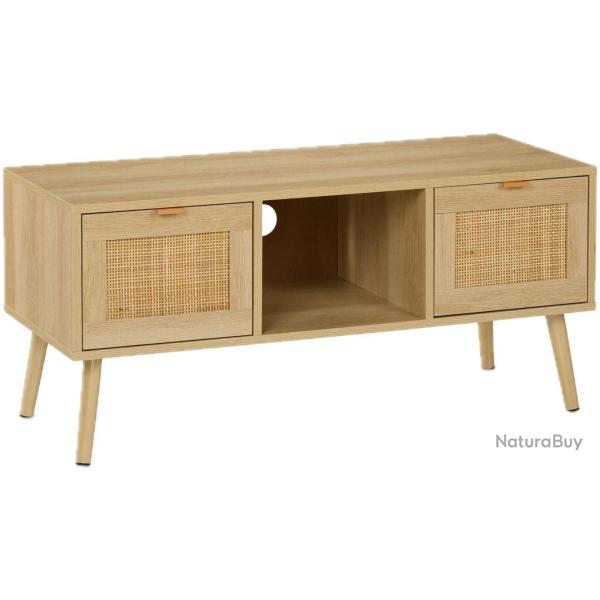 Meuble TV design boho spacieux rangement 100 x 40 x 45,5 cm ambiance cosy en bois naturel 13_0018483