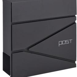 Bo&icirc;te aux lettres moderne avec porte-journaux 37 x 37 x 11 cm grande capacit&eacute; s&eacute;curit&eacute; en acier noi
