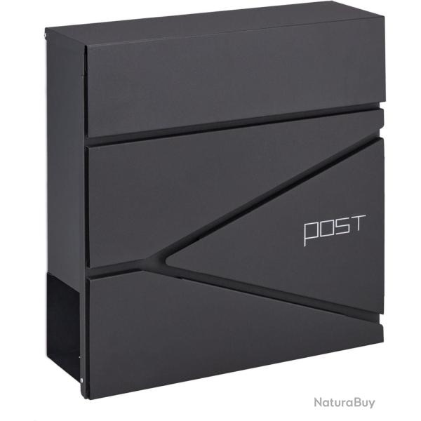Bo�te aux lettres moderne avec porte-journaux 37 x 37 x 11 cm grande capacit� s�curit� en acier noi