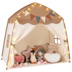 Tente de jeu pour enfants 157 x 98 x 148 cm grand espace int&eacute;rieur drapeaux guirlande lumineuse en