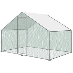 Enclos poule 309 x 200 x 205 cm PVC plastique acier acier galvanis&eacute; fer galvanis&eacute; vert gris argent&eacute;