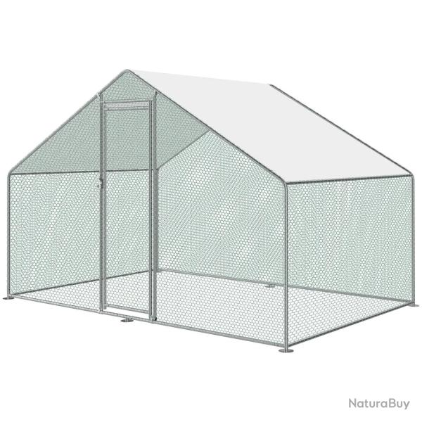 Enclos poule 309 x 200 x 205 cm PVC plastique acier acier galvanis� fer galvanis� vert gris argent�