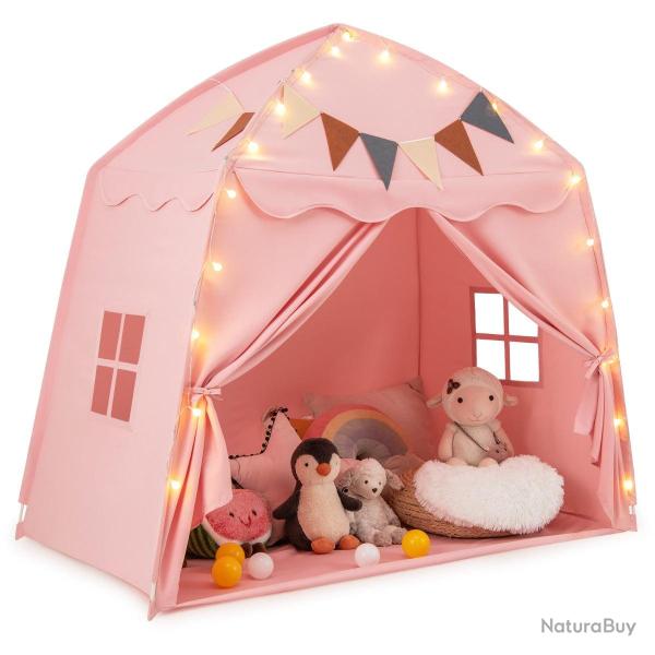 Tente de jeu enfant 157 x 98 x 148 cm grand espace int�rieur design boh�me en polyester rose 20_001