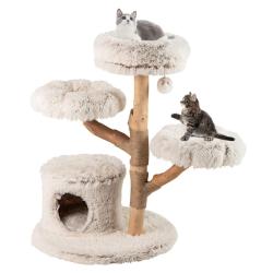 Arbre &agrave; chat moderne 102 x 68 x 102 cm avec griffoir ergonomique et plateforme confortable en bois
