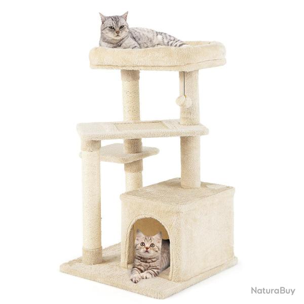 Arbre � chat 63 x 56,5 x 85 cm avec condo et 3 griffoirs ambiance cosy et confort douillet en peluc