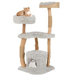 Arbre &agrave; chat en bois 48 x 48 x 124 cm avec perchoir sup&eacute;rieur confortable et condo douillet style m