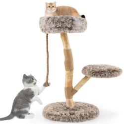 Arbre &agrave; chat en bois de poirier 50 x 90 cm avec perchoir confortable et poteaux &agrave; gratter jute natu