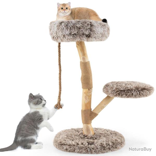 Arbre � chat en bois de poirier 50 x 90 cm avec perchoir confortable et poteaux � gratter jute natu