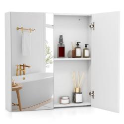 Armoire &agrave; pharmacie murale 62 x 11,5 x 65 cm avec miroir double porte et &eacute;tag&egrave;re r&eacute;glable moderne e