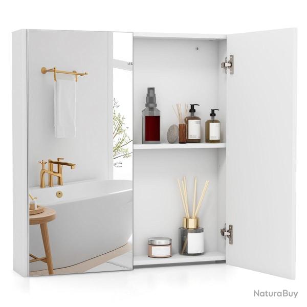 Armoire � pharmacie murale 62 x 11,5 x 65 cm avec miroir double porte et �tag�re r�glable moderne e