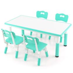 Ensemble table enfant et 4 chaises r&eacute;glable hauteur 120 x 60 x 48-60 cm salle de jeu ergonomiques e