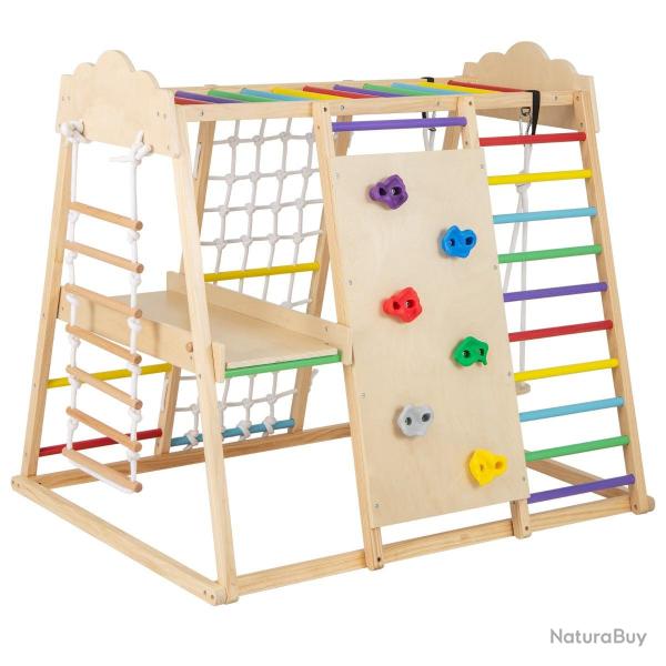 Gymnase int�rieur 8-en-1 spacieux 140 x 110 x 126 cm avec toboggan et barres � singe en bois multic