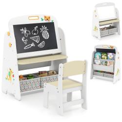 Ensemble bureau et chaise enfants 60 x 40 x 80 cm polyvalent avec chevalet et rangement en MDF blan