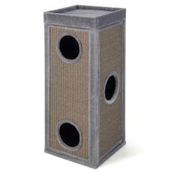 Maison de chat 4 &eacute;tages 40 x 40 x 99 cm avec 2 planches de grattage moderne ambiance cosy en MDF gr