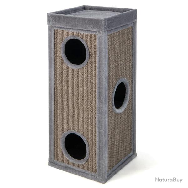 Maison de chat 4 �tages 40 x 40 x 99 cm avec 2 planches de grattage moderne ambiance cosy en MDF gr