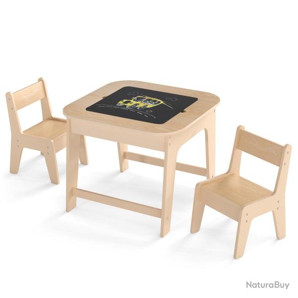 Lot de table enfants 60 x 60 x 49 cm avec 2 chaises ergonomiques espace de rangement pratique style