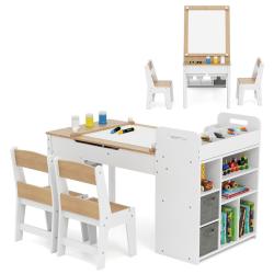Table mobile de cr&eacute;ativit&eacute; 120 x 60 x 60 cm avec rangement pratique et porte-rouleau en mdf naturel