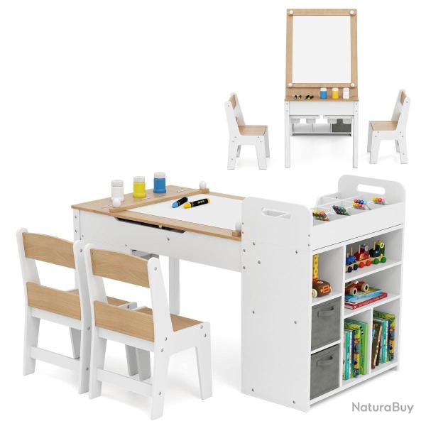 Table mobile de cr�ativit� 120 x 60 x 60 cm avec rangement pratique et porte-rouleau en mdf naturel