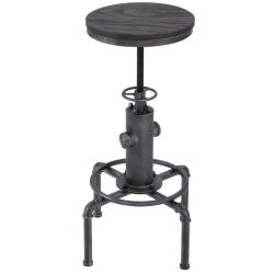 Tabouret de bar r&eacute;glable 60-75 cm confortable avec repose-pied et design vintage en fer noir 20_001