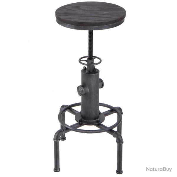 Tabouret de bar r�glable 60-75 cm confortable avec repose-pied et design vintage en fer noir 20_001