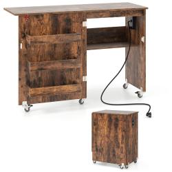 Table de couture pliante 116 x 41 x 78 cm avec station de charge design moderne en bois d'ing&eacute;nieri