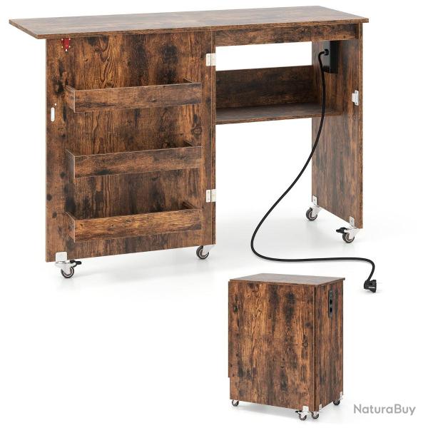 Table de couture pliante 116 x 41 x 78 cm avec station de charge design moderne en bois d'ing�nieri