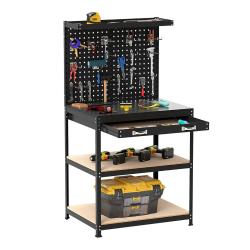 &Eacute;tabli de garage avec &eacute;tag&egrave;res et 20 crochets de suspension 81 x 41 x 156 cm rangement organis&eacute; sty