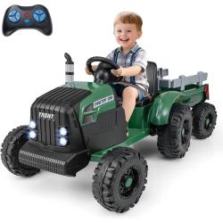 tracteur &eacute;lectrique enfant avec remorque amovible 152 x 66 x 59 cm 2 modes de fonctionnement design