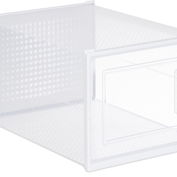 Lot de 12 bo&icirc;tes &agrave; chaussures empilables rangement transparent 19,5 x 25 x 35 cm en plastique blanc