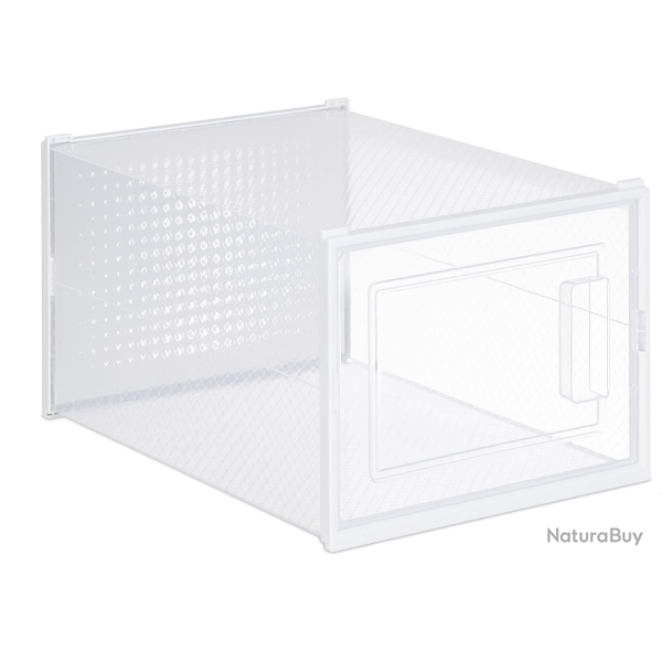 Lot de 12 bo�tes � chaussures empilables rangement transparent 19,5 x 25 x 35 cm en plastique blanc