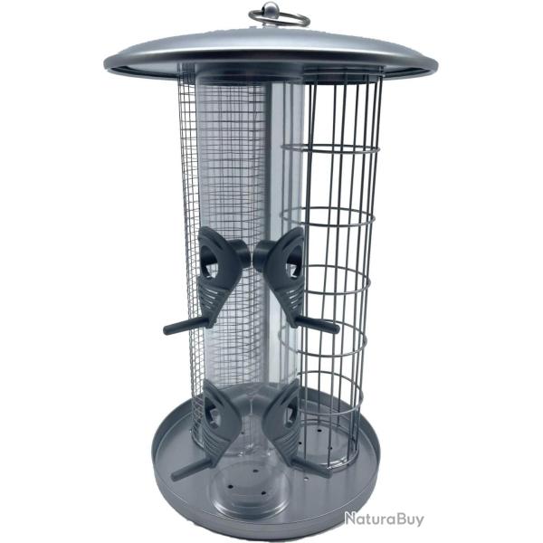 Mangeoire pour oiseaux 3 en 1 jardin balcon terrasse 34,5 x 21 cm avec plateau int�gr� design argen