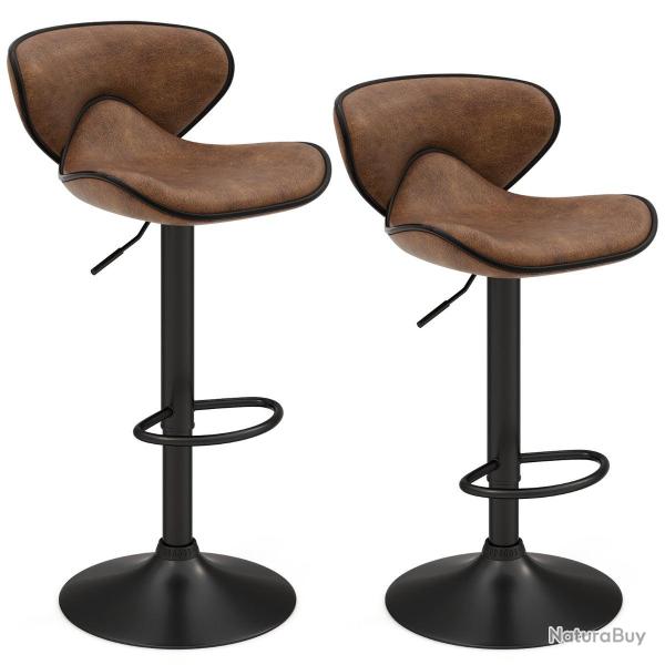 Lot de 2 tabourets de bar r�glables en hauteur 81-101 cm confort ultime style mid-century en m�tal