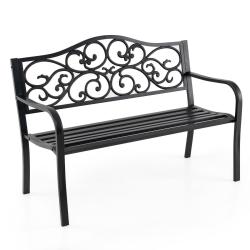 Banc de jardin 128 x 62 x 89 cm confortable pour 2-3 personnes avec dossier inclin&eacute; et design flora