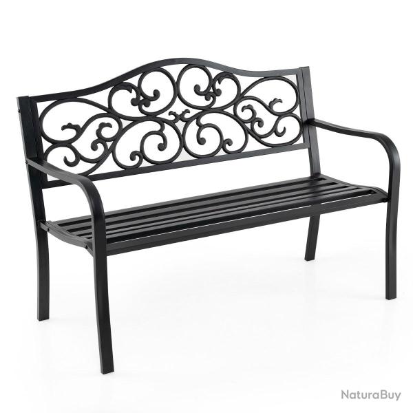 Banc de jardin 128 x 62 x 89 cm confortable pour 2-3 personnes avec dossier inclin� et design flora