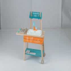 Cuisine de jeu en bois 77 x 33 x 90 cm &eacute;vier amovible et robinet circulant style moderne en orange