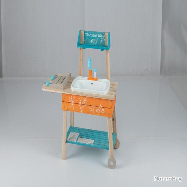 Cuisine de jeu en bois 77 x 33 x 90 cm �vier amovible et robinet circulant style moderne en orange