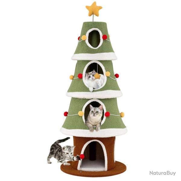 Arbre de No�l pour chats tour � chat 60 x 60 x 154 cm avec 4 condos stables ambiance cosy en peluch