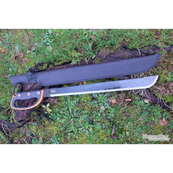 BIG Machette Guide d'Amazonie Lame Acier 3Cr13 Fonction Scie Manche ABS Black Orange Etui Nylon
