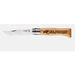 Couteau Opinel N&deg;08 Animalia Cerf Lame inox 8,5 cm Manche ch&ecirc;ne grav&eacute;