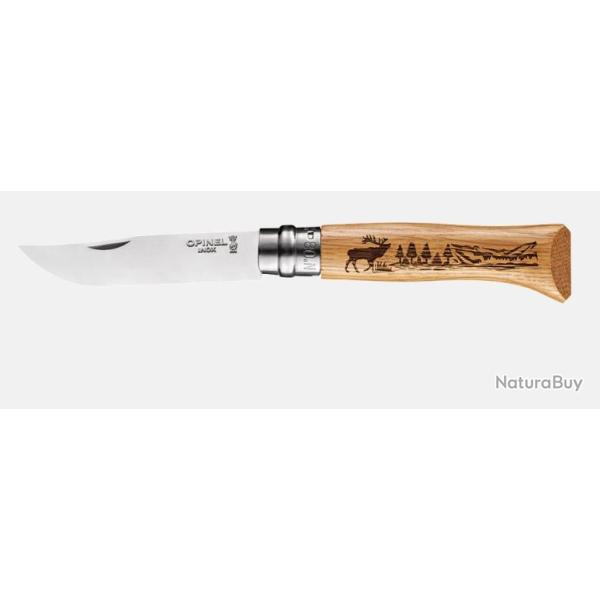 Couteau Opinel N�08 Animalia Cerf Lame inox 8,5 cm Manche ch�ne grav�