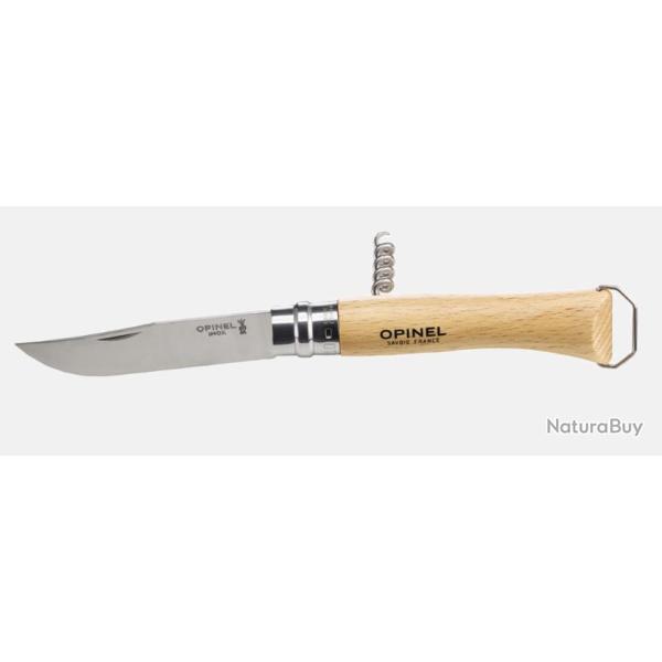 Couteau Opinel N�10 Tire-bouchon D�capsuleur Lame inox 10 cm H�tre