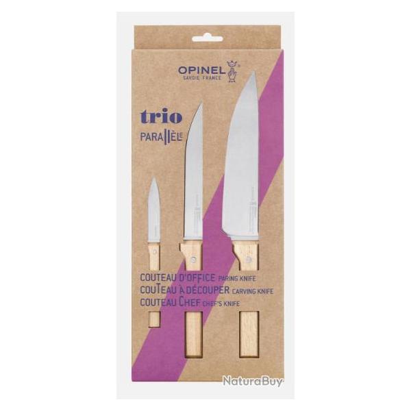 Coffret Opinel Trio Parall�le Couteaux Office, Crant� et Chef Manche h�tre