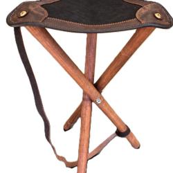 Tabouret de chasse pliant 3 pieds Assise cuir Hauteur 70 cm