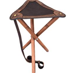 Tabouret de chasse pliant 3 pieds Assise cuir Hauteur 58 cm