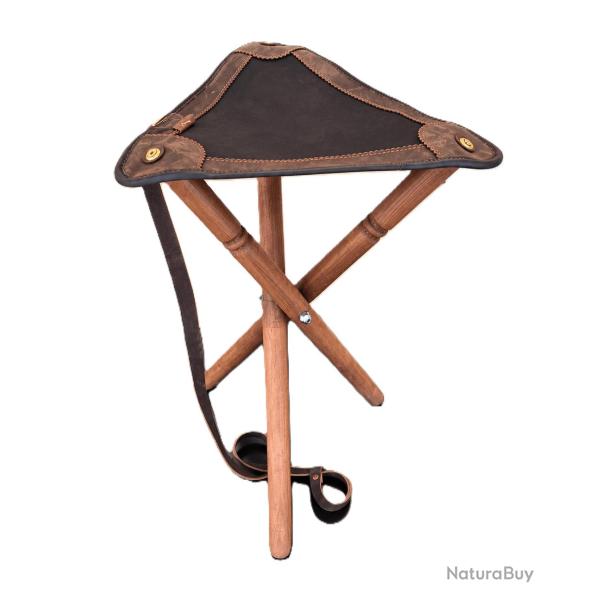 Tabouret de chasse pliant 3 pieds Assise cuir Hauteur 58 cm