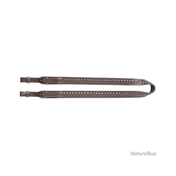 Bretelle d'arme en cuir tress� - Marron - Largeur 30 mm