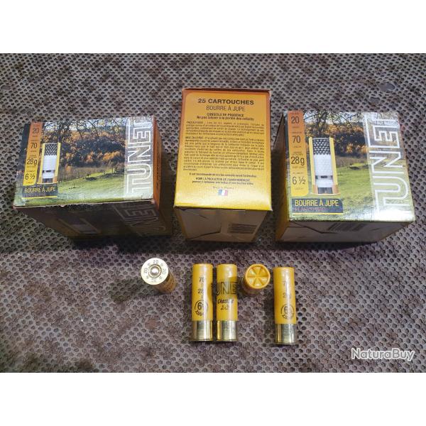 lot de 80 cartouches TUNET mod�le CHASSE 28  cal 20/70 BOURRE A JUPE � 28g de plomb N� 6-1/2