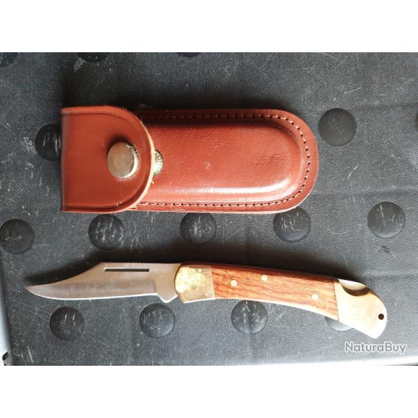 Couteau de chasse de poche pliant avec �tui cuir