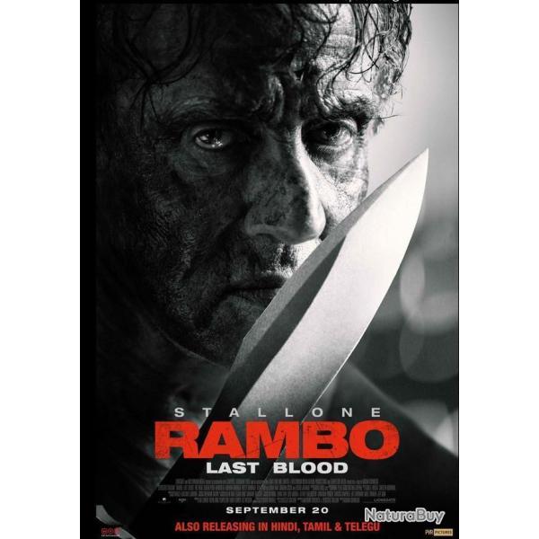 Couteau Rambo 5 Last Blood Lame Acier Inox Manche Polym�re Etui Cuir NON NUMEROT� Rambo V 001