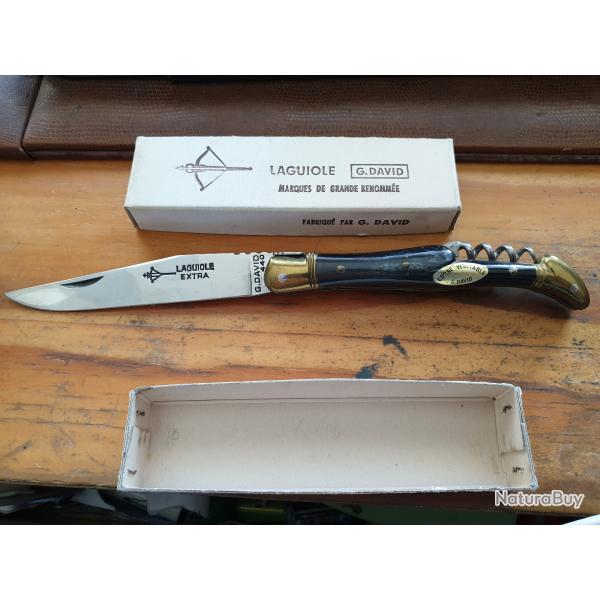 Couteau pliant Laguiole 440 G. David corne noire inox neuf dans sa boite carton